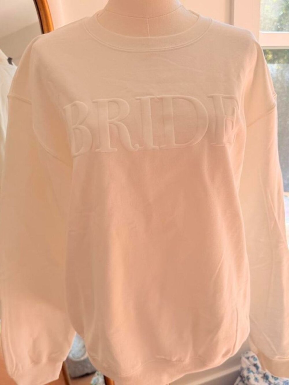 Bride Sweatshirt Embossed Puff White Sweatshirt Size Large